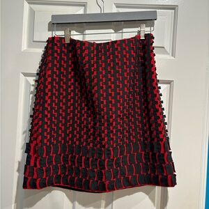 Per Se wool shirt skirt with silk ribbon decorations sz 8 red black M